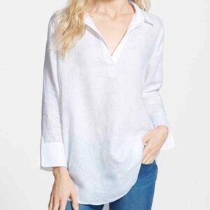 Vineyard Vines Linen/Cotton White Tunic Blouse, Size XL